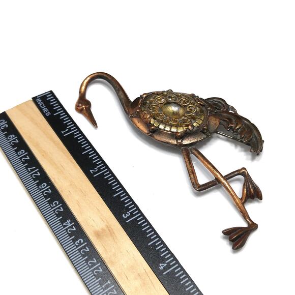 Vintage Tall Bird Brooch, Mixed Metals, 1930s 1940s - Picture 10 of 10